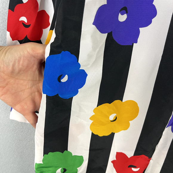 Vintage David Brown Saks Fifth Ave House Dress Womens Large Floral Stripe Artsy - Picture 6 of 16